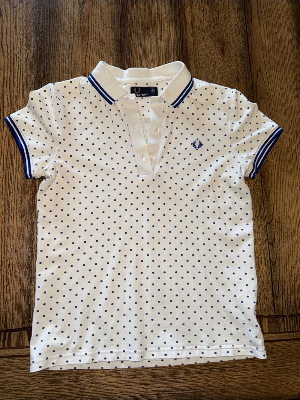 Fred Perry White Polo with Navy Dot Pattern